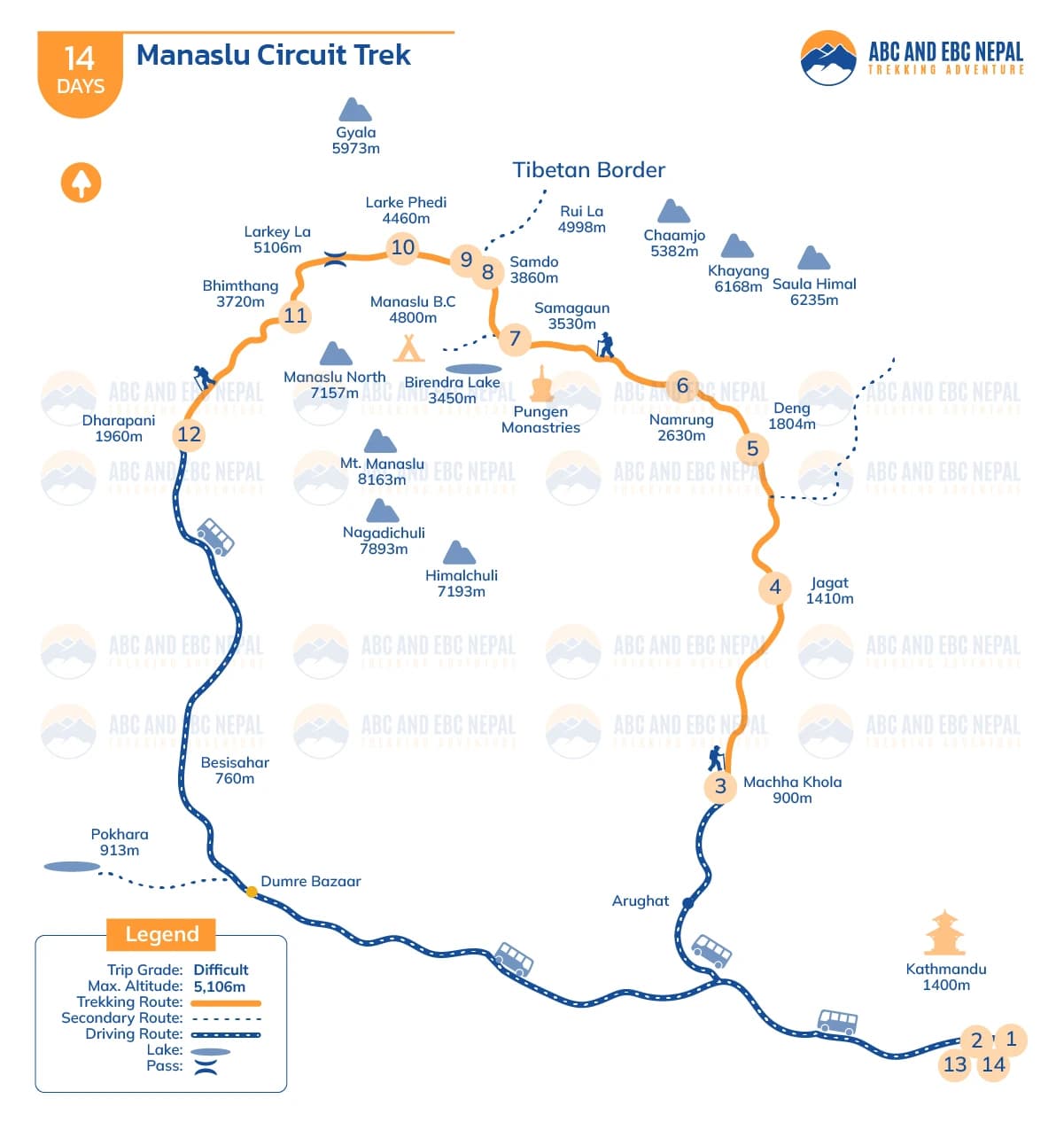 Manaslu Circuit Trek Map